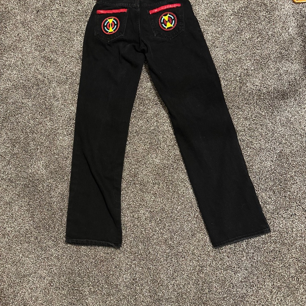 Redhawk Designs Hand Crafted Black and Red Boyfriend Jeans -One of a kind sz 24 - Picture 2 of 8